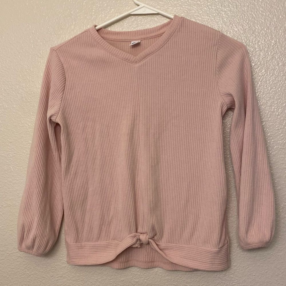 Old Navy pale pink cozy ribbed knit long sleeve Pullover Sweater Twisted Hem M 8